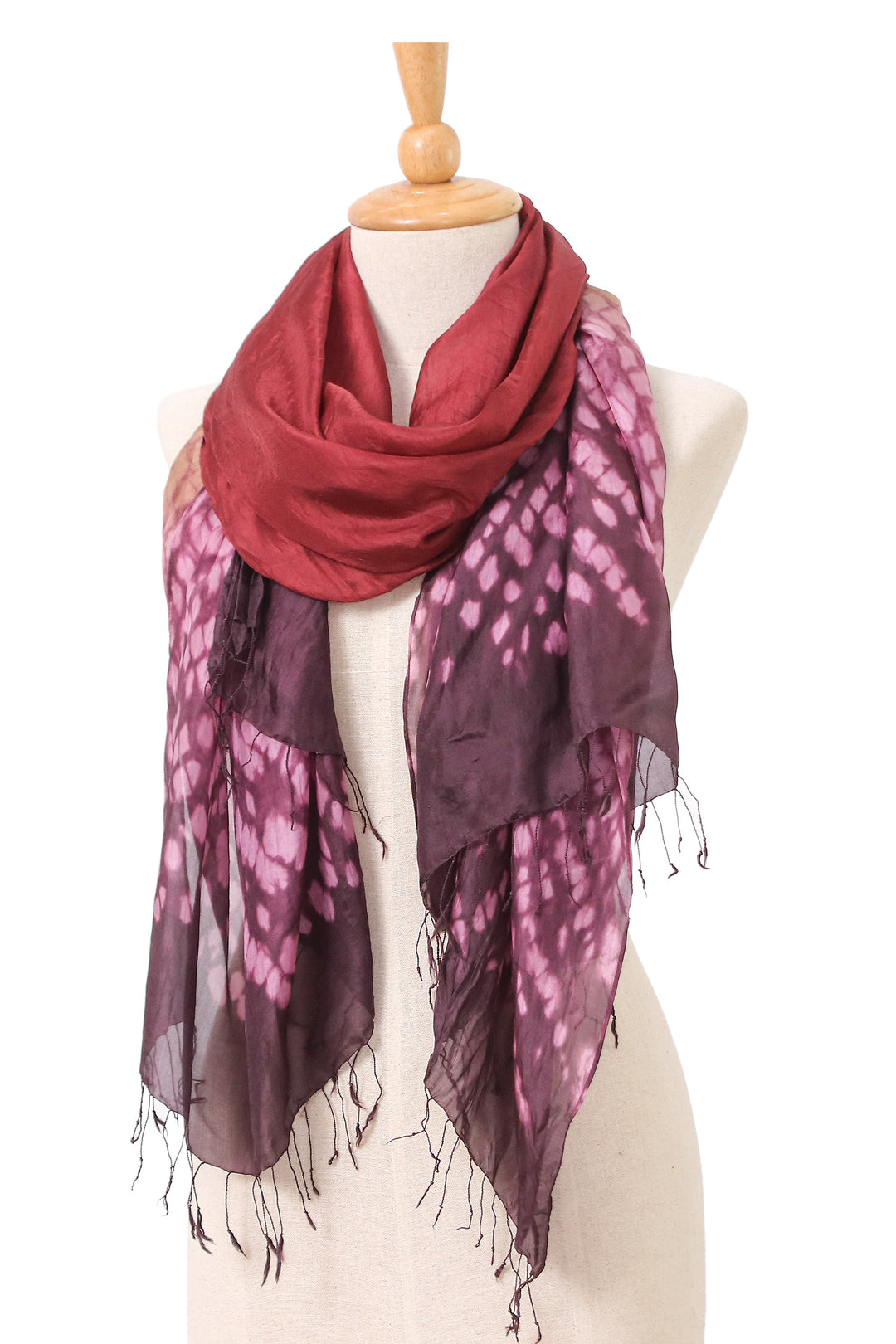 Tie-Dyed Burgundy Purple Batik Rayon and Silk Blend Scarf - Burgundy Fusion