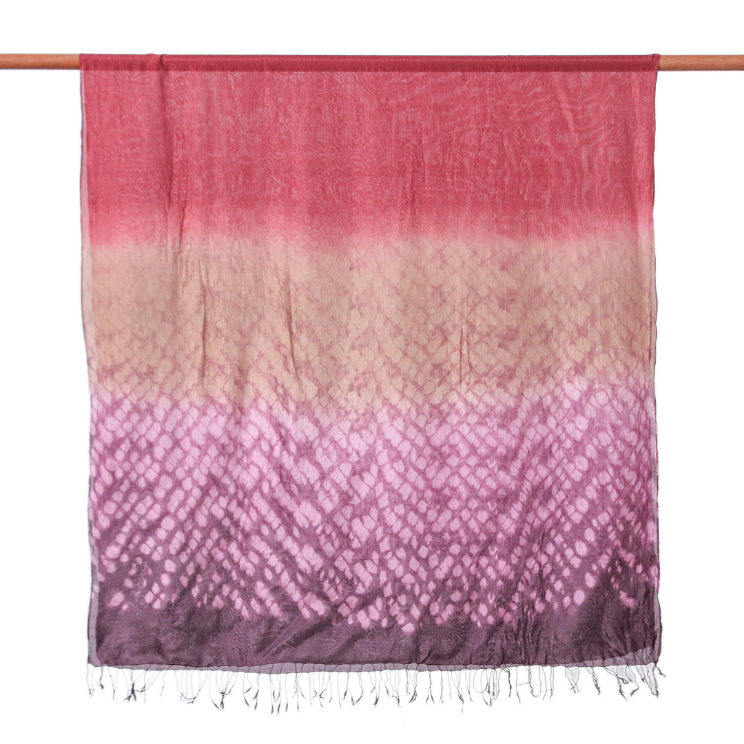 Tie-Dyed Burgundy Purple Batik Rayon and Silk Blend Scarf - Burgundy Fusion