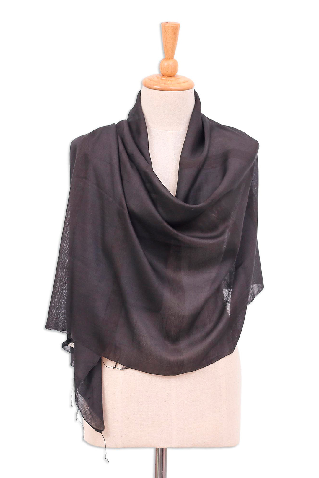 Hand-Dyed Black Fringed Batik Silk and Cotton Blend Scarf - Posh Flair