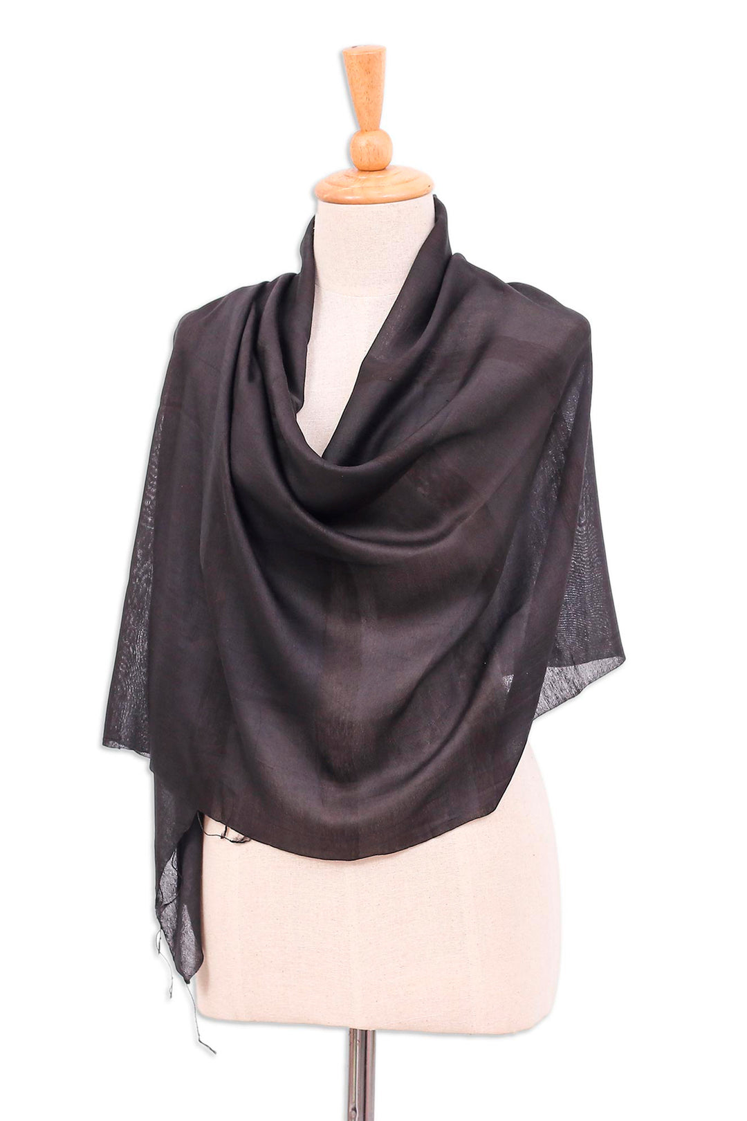 Hand-Dyed Black Fringed Batik Silk and Cotton Blend Scarf - Posh Flair