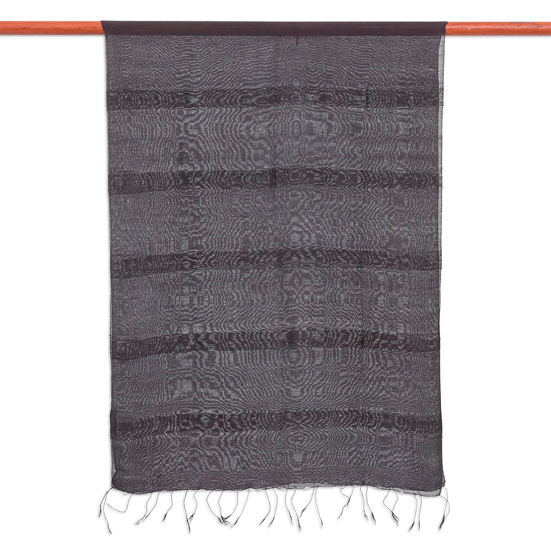 Hand-Dyed Black Fringed Batik Silk and Cotton Blend Scarf - Posh Flair