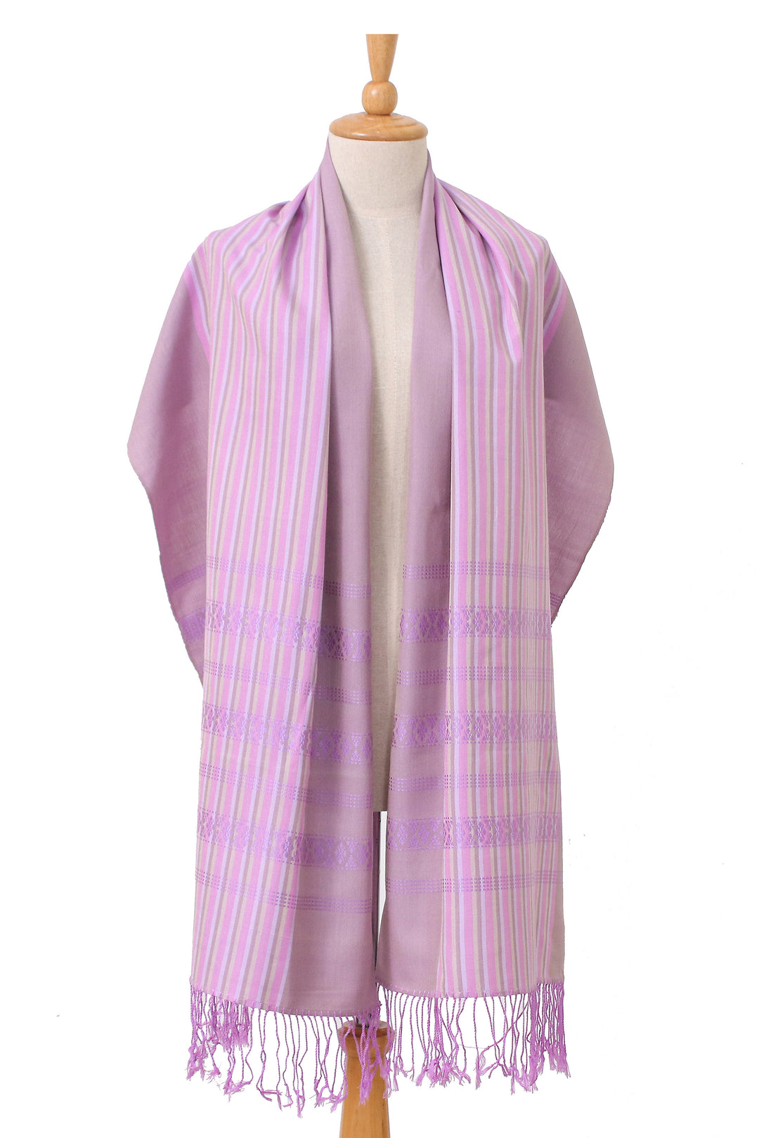 Striped Purple 100% Cotton Yok Dok Shawl with Fringes - Sweet Yok Dok