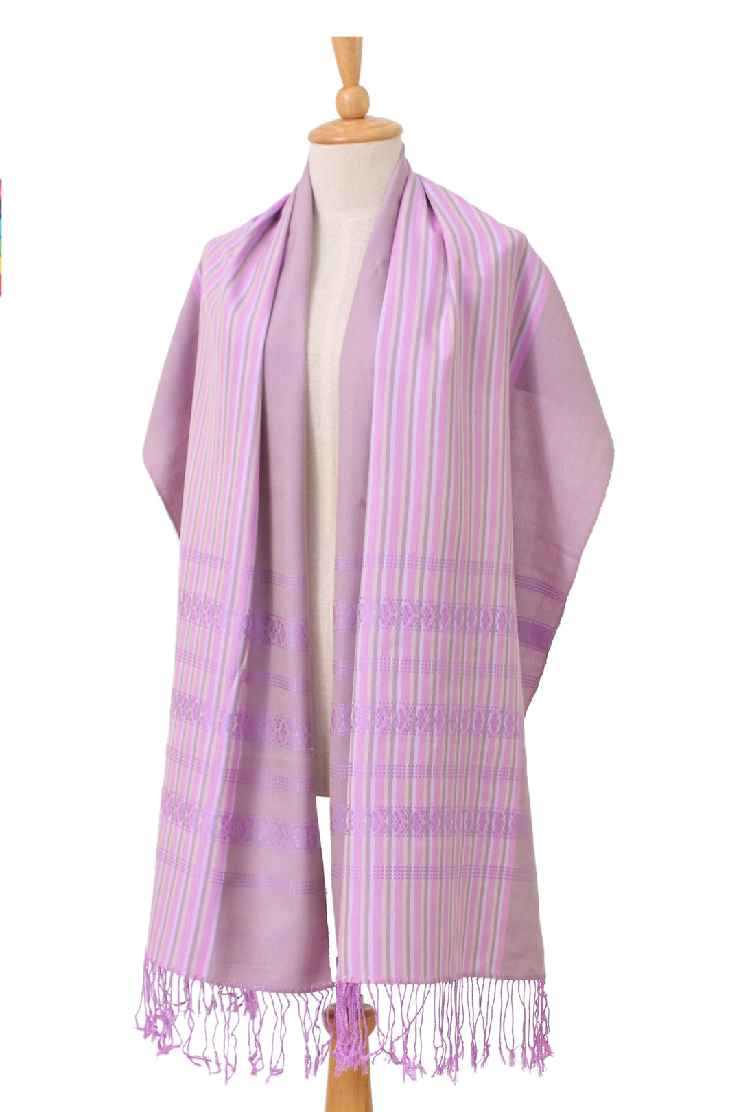 Striped Purple 100% Cotton Yok Dok Shawl with Fringes - Sweet Yok Dok