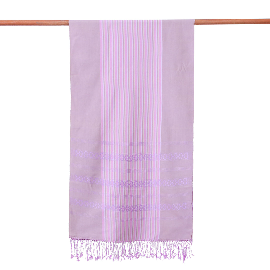 Striped Purple 100% Cotton Yok Dok Shawl with Fringes - Sweet Yok Dok