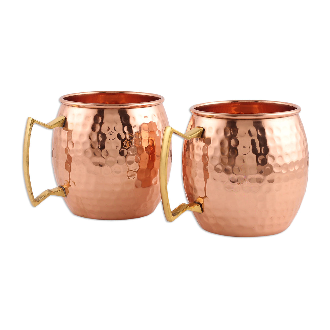 Pair of Handcrafted Copper and Brass Mugs from India - Tavern Style