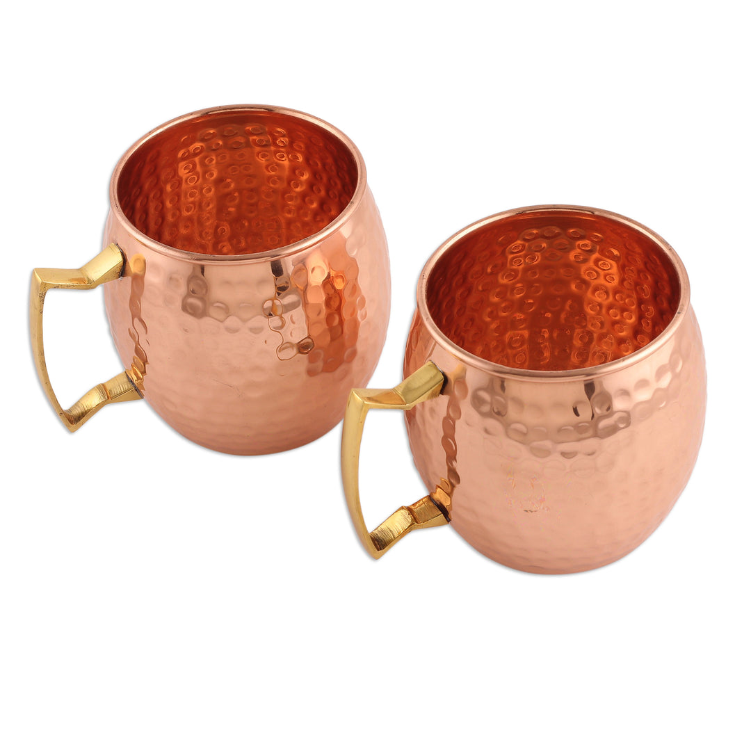 Pair of Handcrafted Copper and Brass Mugs from India - Tavern Style