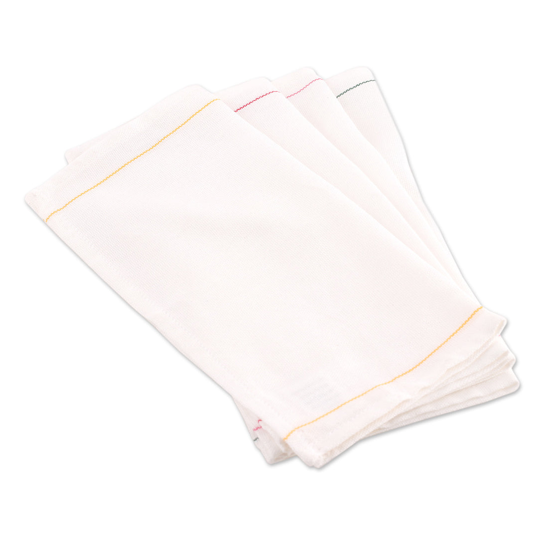 4 Handwoven Cotton Mini Dish Towels with Stitched Accents - Cheerful Flavors