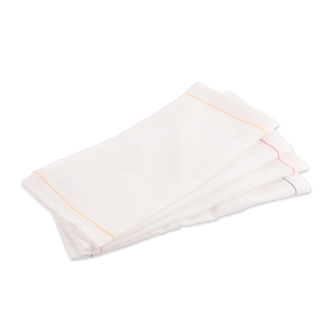 4 Handwoven Cotton Mini Dish Towels with Stitched Accents - Cheerful Flavors