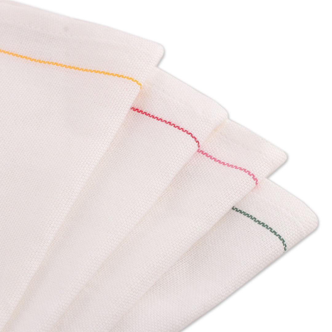 4 Handwoven Cotton Mini Dish Towels with Stitched Accents - Cheerful Flavors