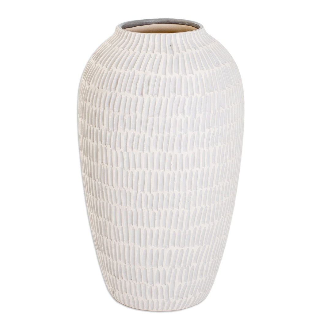 Modern Textured Hand-Painted Ivory and Grey Ceramic Vase - Natural Feel in Grey