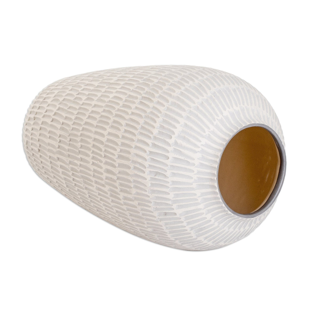 Modern Textured Hand-Painted Ivory and Grey Ceramic Vase - Natural Feel in Grey