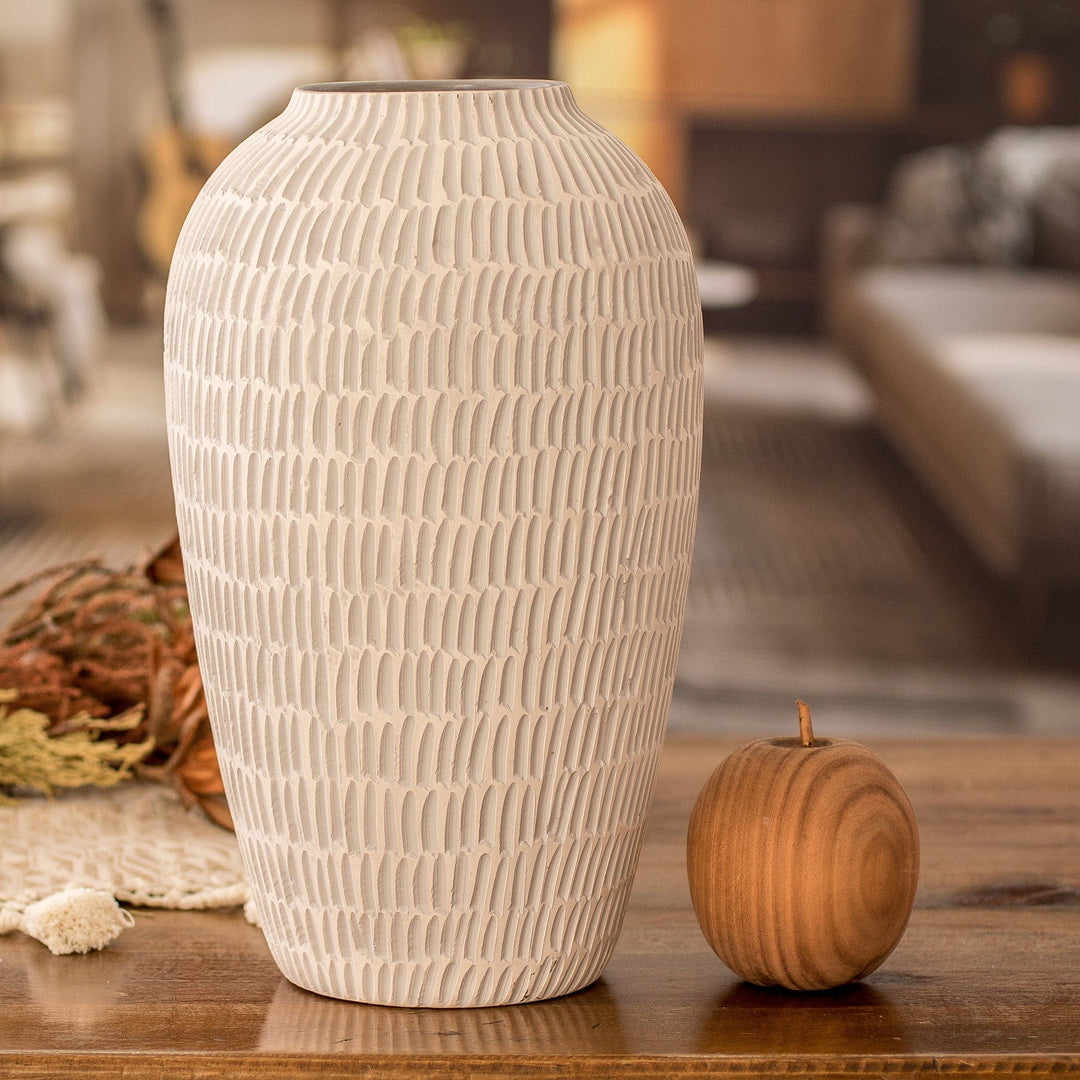 Modern Textured Hand-Painted Ivory and Grey Ceramic Vase - Natural Feel in Grey