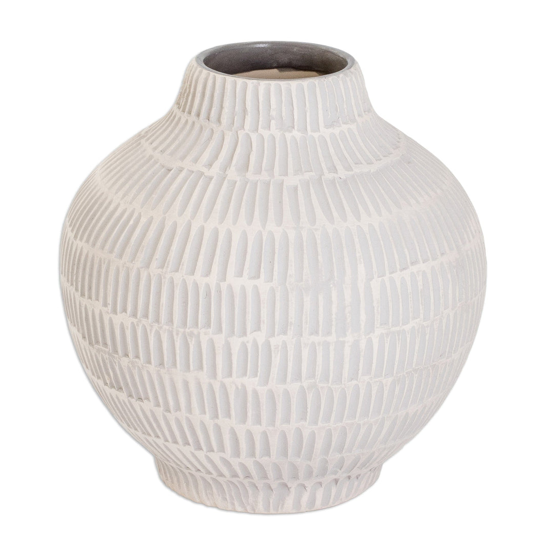 Hand-Painted Textured Ceramic Vase in Ivory and Grey - Exquisite Shape in Grey
