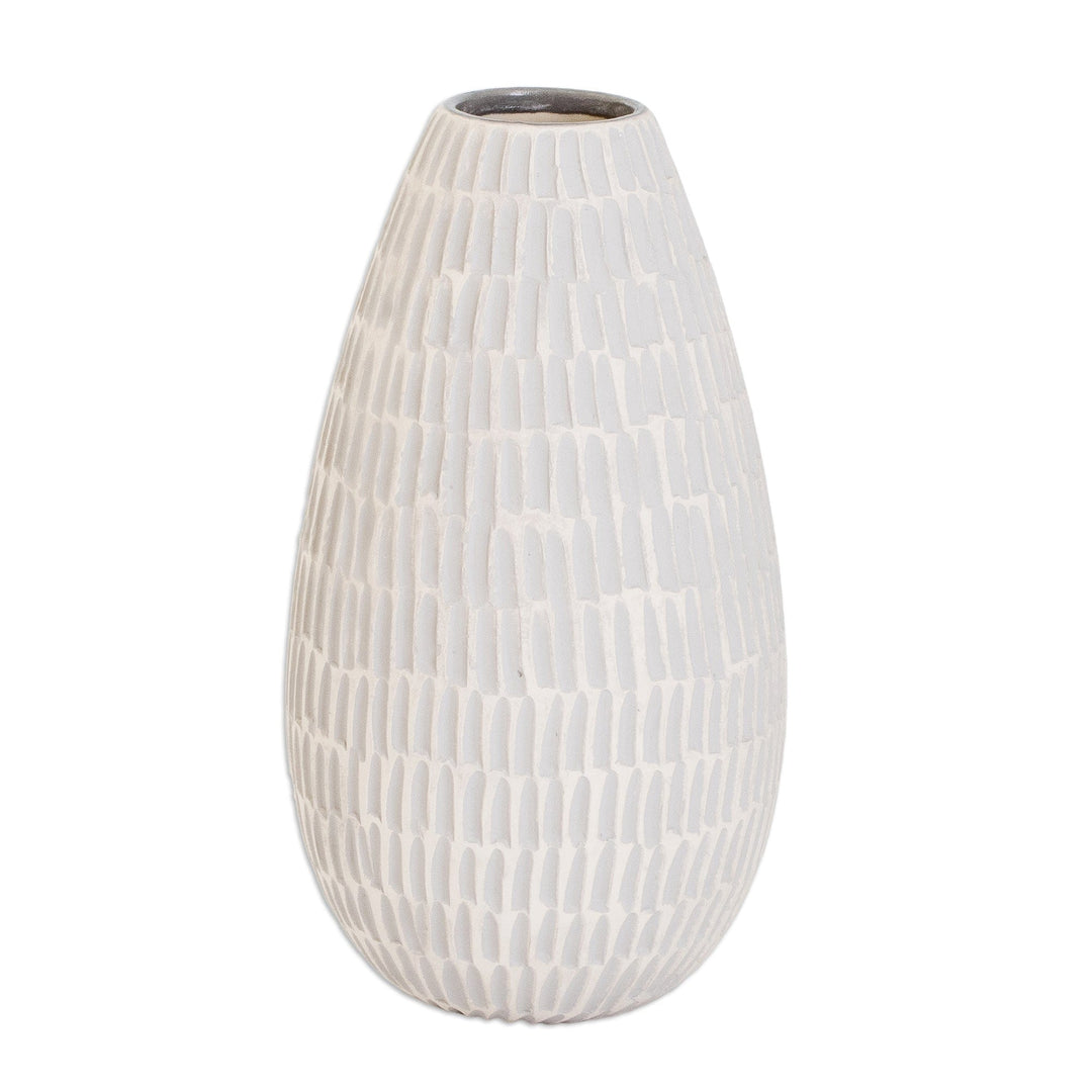 Hand-Painted Modern Ceramic Vase in Ivory and Grey - Artisanal Elegance in Grey