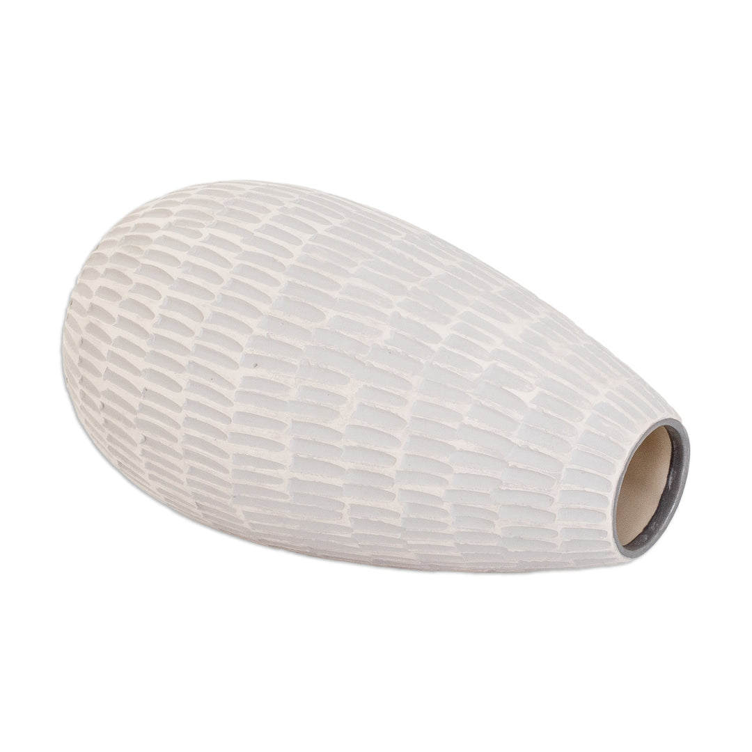 Hand-Painted Modern Ceramic Vase in Ivory and Grey - Artisanal Elegance in Grey