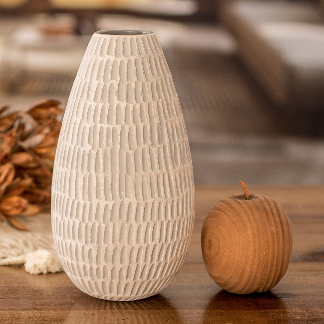 Hand-Painted Modern Ceramic Vase in Ivory and Grey - Artisanal Elegance in Grey