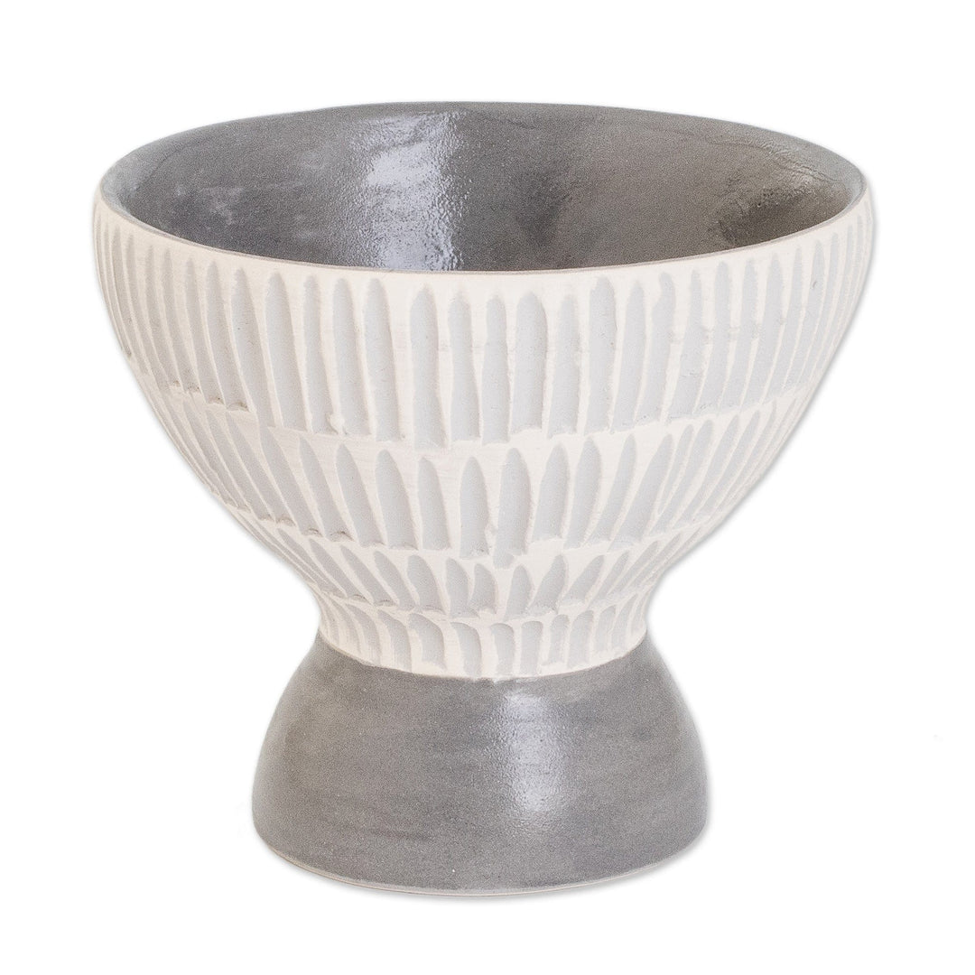 Guatemalan Handcrafted Modern Ivory and Grey Ceramic Vase - Radiant Essence in Grey