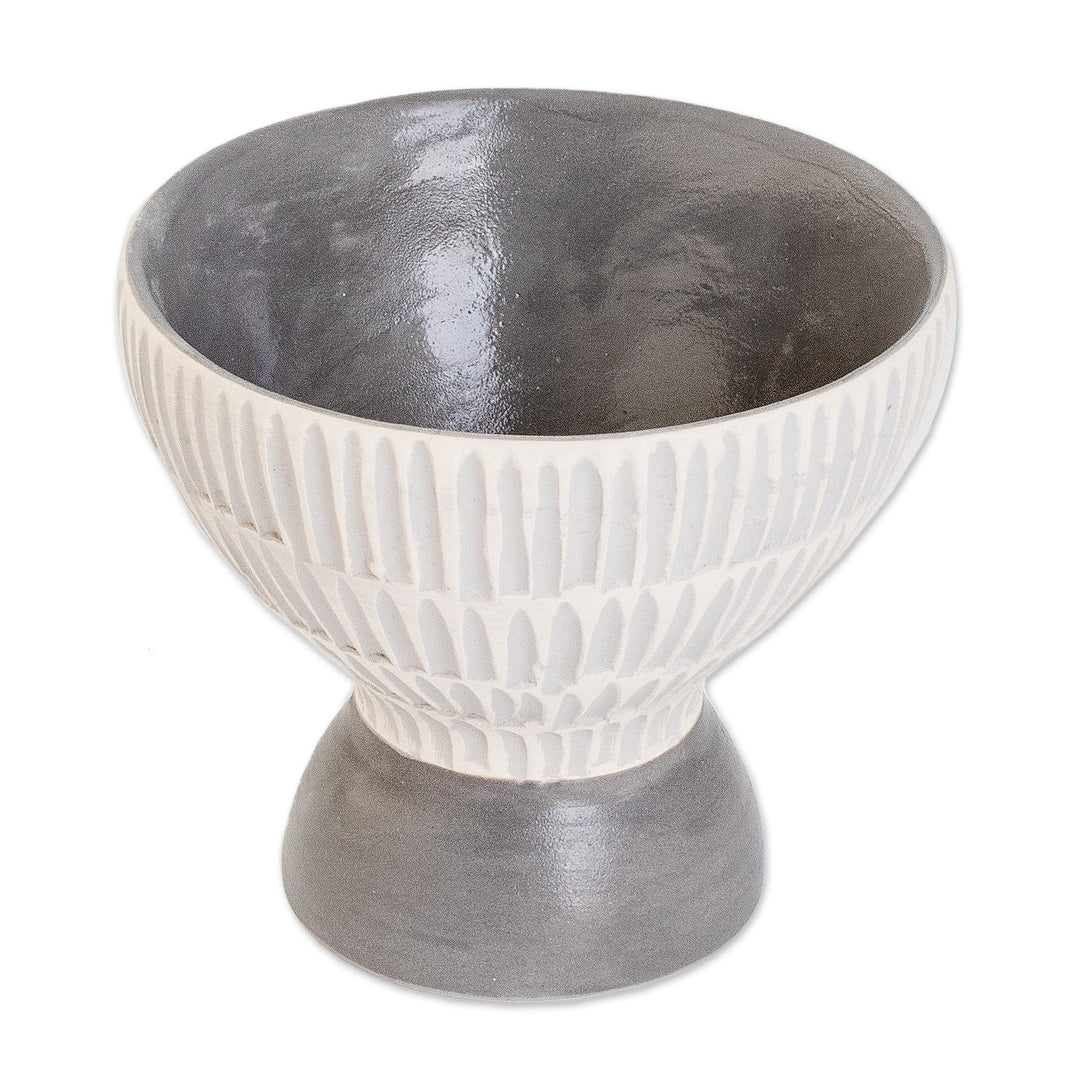 Guatemalan Handcrafted Modern Ivory and Grey Ceramic Vase - Radiant Essence in Grey