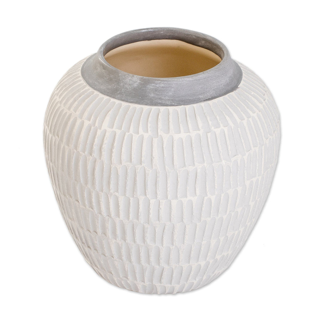 Modern Textured Ceramic Vase with Hand-Painted Grey Accents - Floral Universe in Grey
