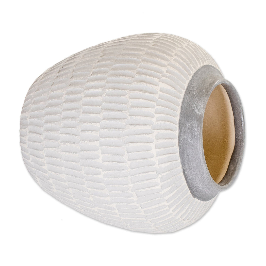 Modern Textured Ceramic Vase with Hand-Painted Grey Accents - Floral Universe in Grey