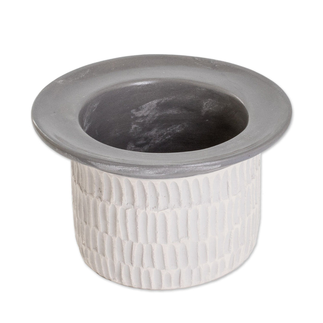 Modern Textured Ceramic Vase Hand-Painted in Guatemala - Festival of Flowers in Grey