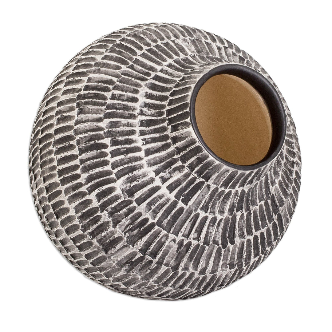 Hand-Painted Textured Ceramic Vase in Ivory and Black - Exquisite Shape in Black