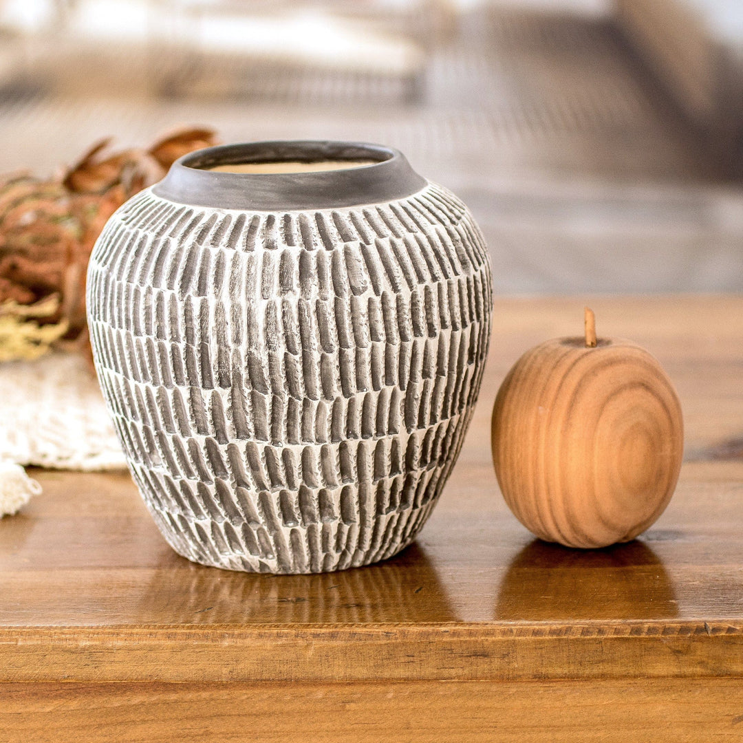 Modern Textured Ceramic Vase with Hand-Painted Black Accents - Floral Universe in Black