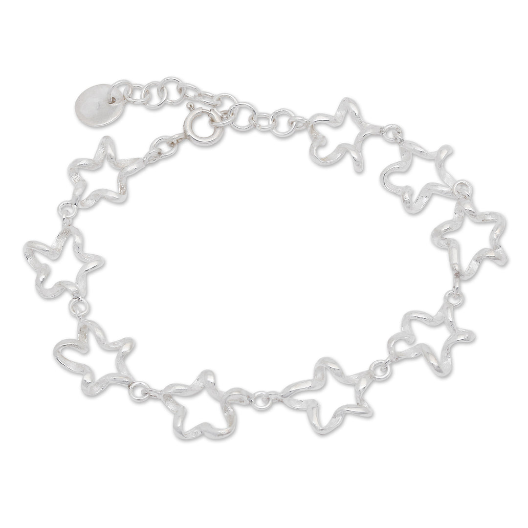 High-Polished Serpentine Star Sterling Silver Link Bracelet - Serpentine Stars