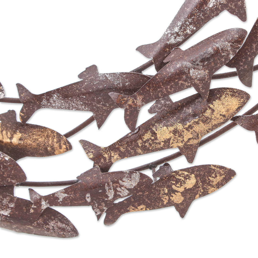 Whirlpool-Shaped Golden and Silver Koi Fish Steel Wall Art - Hypnotic Lake