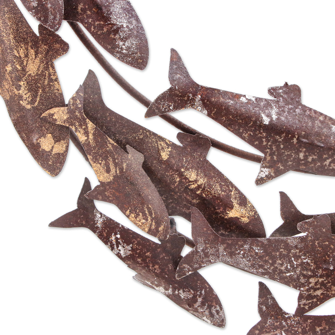 Whirlpool-Shaped Golden and Silver Koi Fish Steel Wall Art - Hypnotic Lake