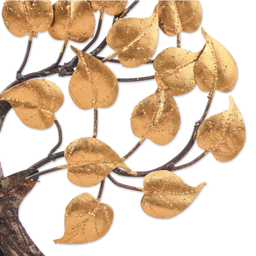 Handmade Gold Foil and Steel Wall Art of Buddha and Tree - Buddha's Forest