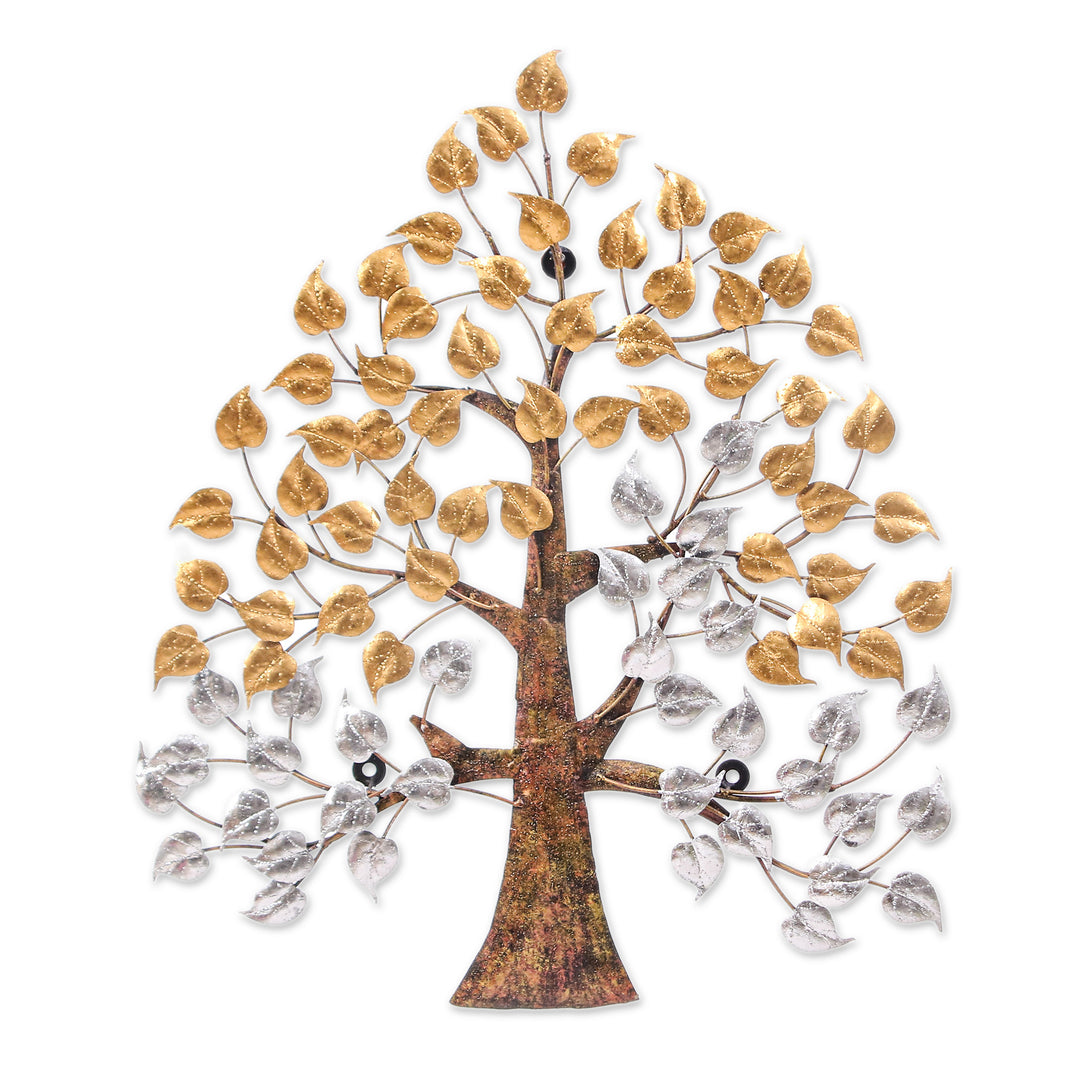 Inspirational Golden and Silver Foil and Steel Tree Wall Art - Victorious Nature