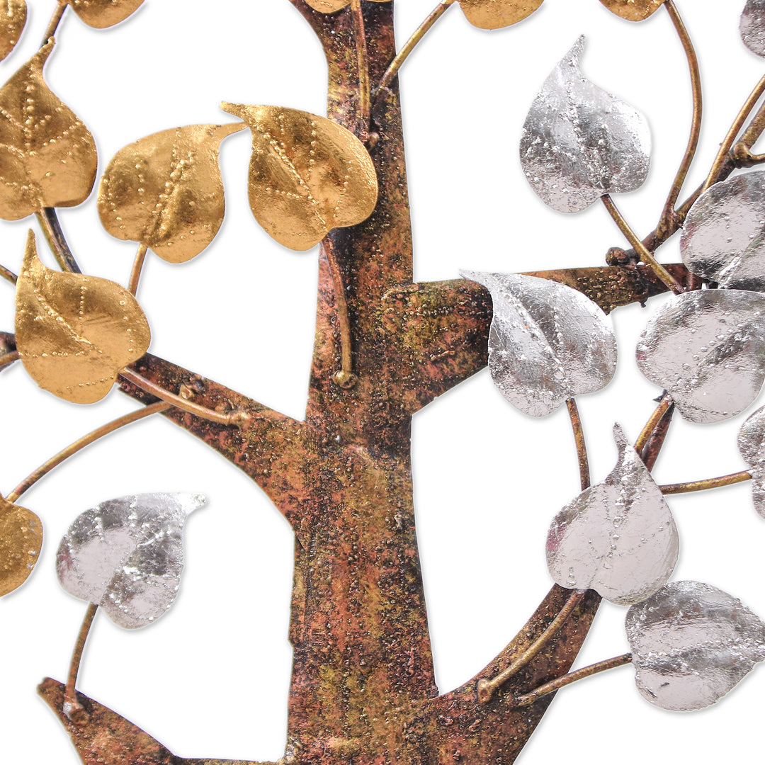 Inspirational Golden and Silver Foil and Steel Tree Wall Art - Victorious Nature