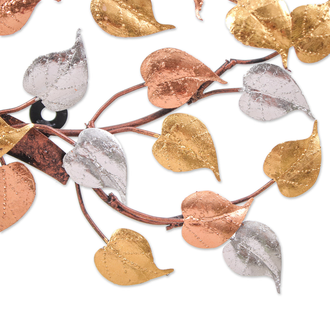Handmade Nature-Themed Metallic Foil and Steel Tree Wall Art - Felicitous Nature