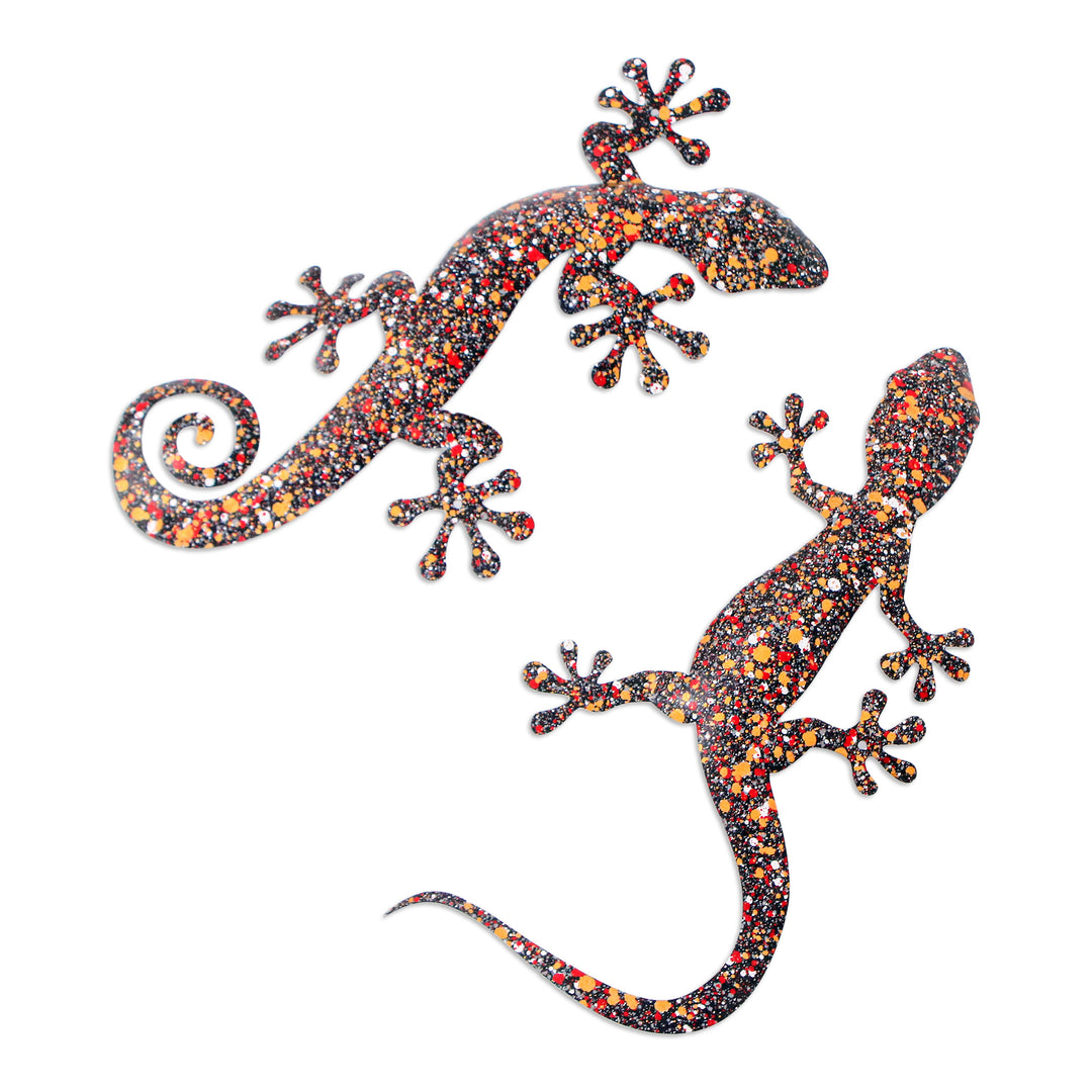 Set of Two Gecko-Shaped Colorful Iron Wall Art Pieces - Festive Geckos
