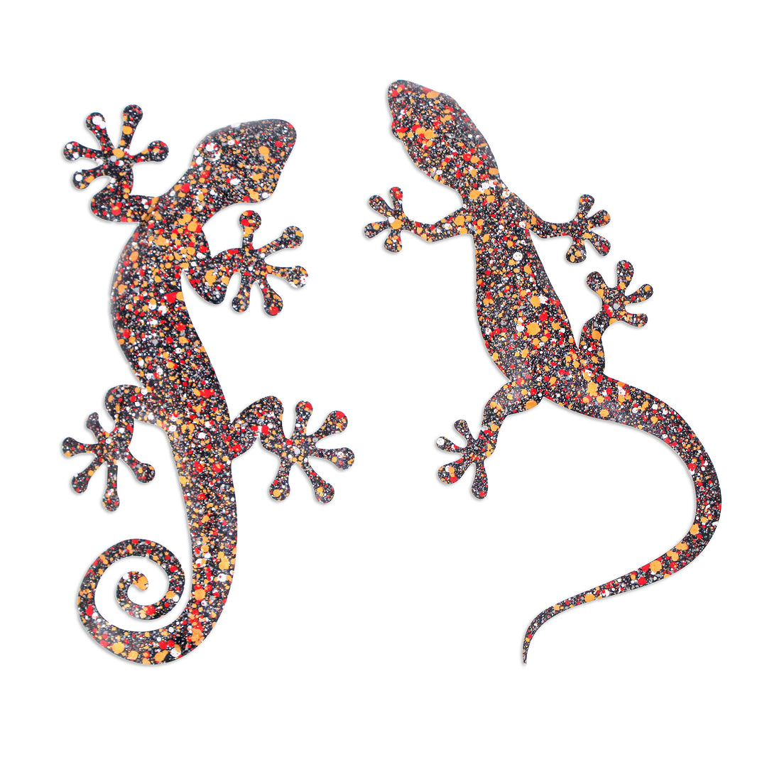 Set of Two Gecko-Shaped Colorful Iron Wall Art Pieces - Festive Geckos