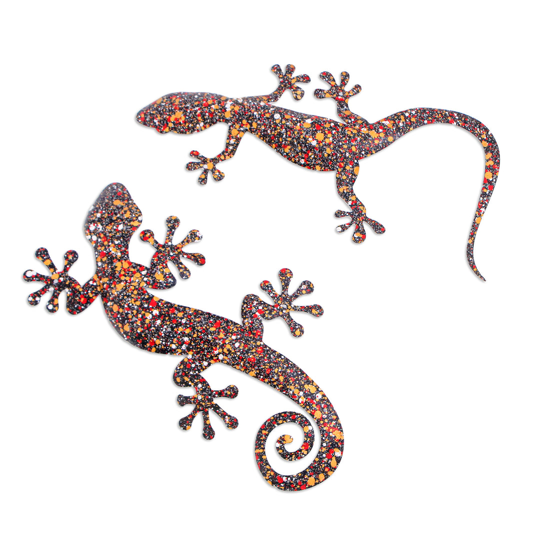 Set of Two Gecko-Shaped Colorful Iron Wall Art Pieces - Festive Geckos