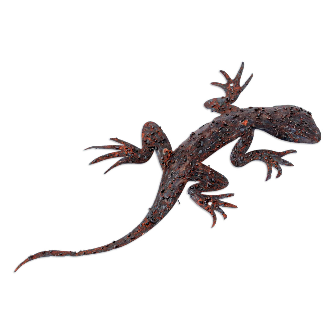 Handcrafted Salamander-Shaped Brown Iron Wall Art - Sylvan Salamander