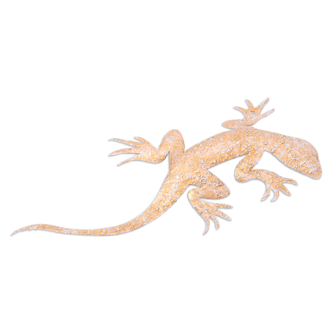 Handcrafted Salamander-Shaped Golden Iron Wall Art - Victorious Salamander