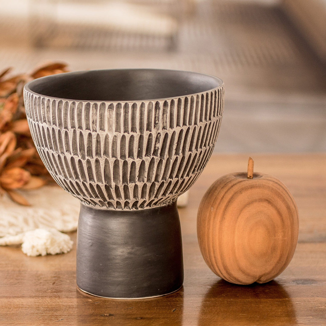 Hand-Painted Modern Ceramic Vase in Ivory and Black - Textures in Black