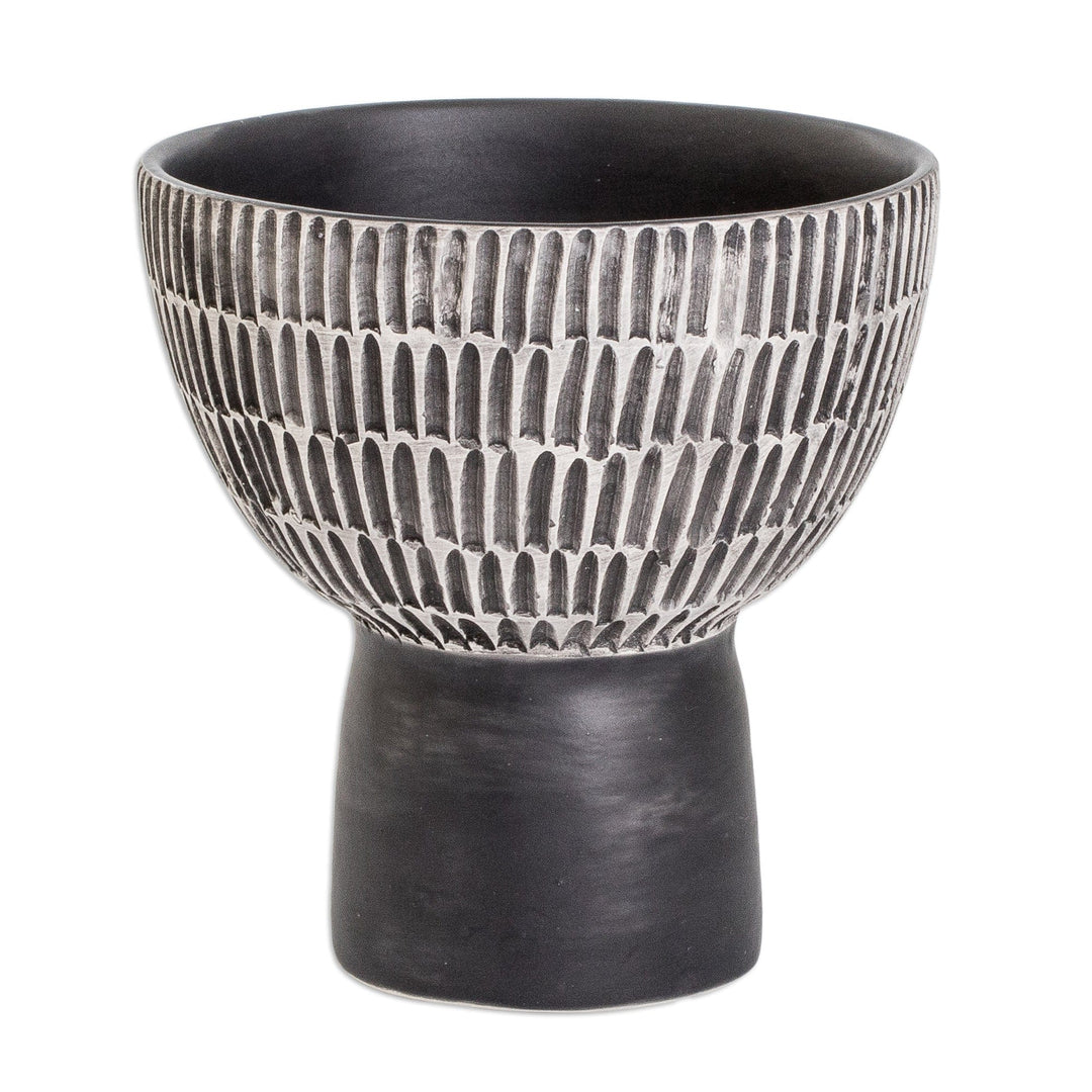 Hand-Painted Modern Ceramic Vase in Ivory and Black - Textures in Black
