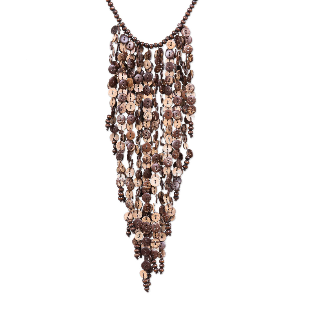 Tropical Wood and Coconut Shell Waterfall Necklace - Tropical Waterfall