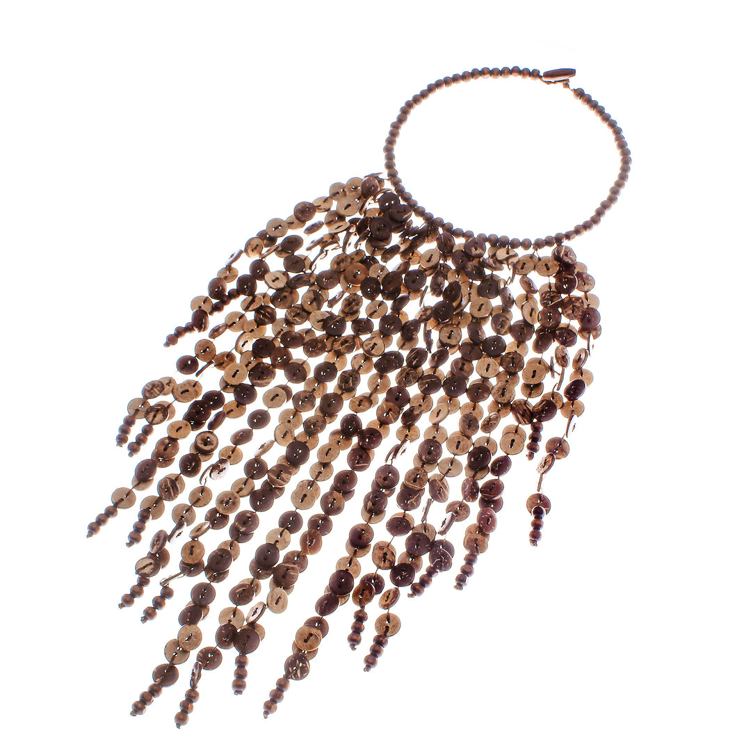Tropical Wood and Coconut Shell Waterfall Necklace - Tropical Waterfall