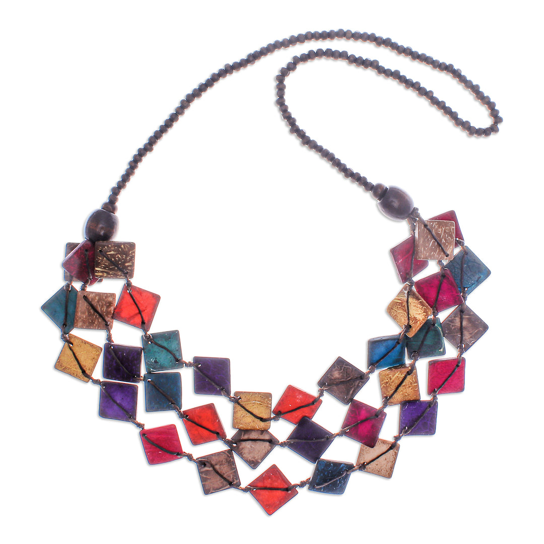 Hand-Painted Wood and Coconut Shell Beaded Strand Necklace - Oneiric Diamonds