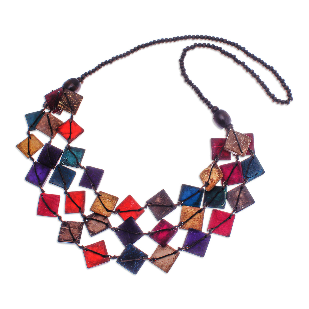 Hand-Painted Wood and Coconut Shell Beaded Strand Necklace - Oneiric Diamonds