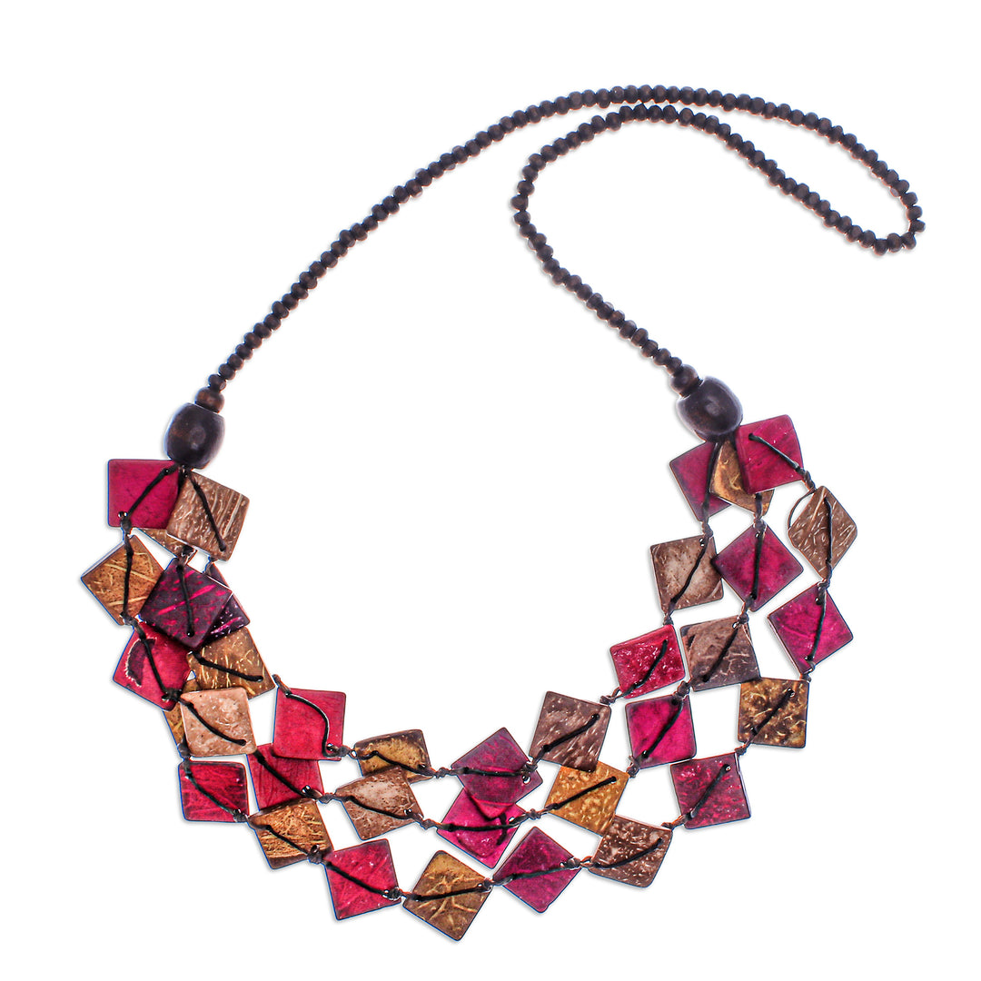 Pink and Golden Coconut Shell Beaded Strand Necklace - Tender Diamonds