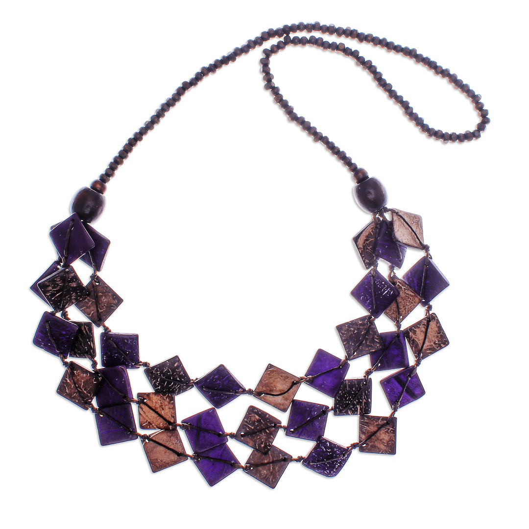Purple Wood and Coconut Shell Beaded Strand Necklace - Enchanted Diamonds