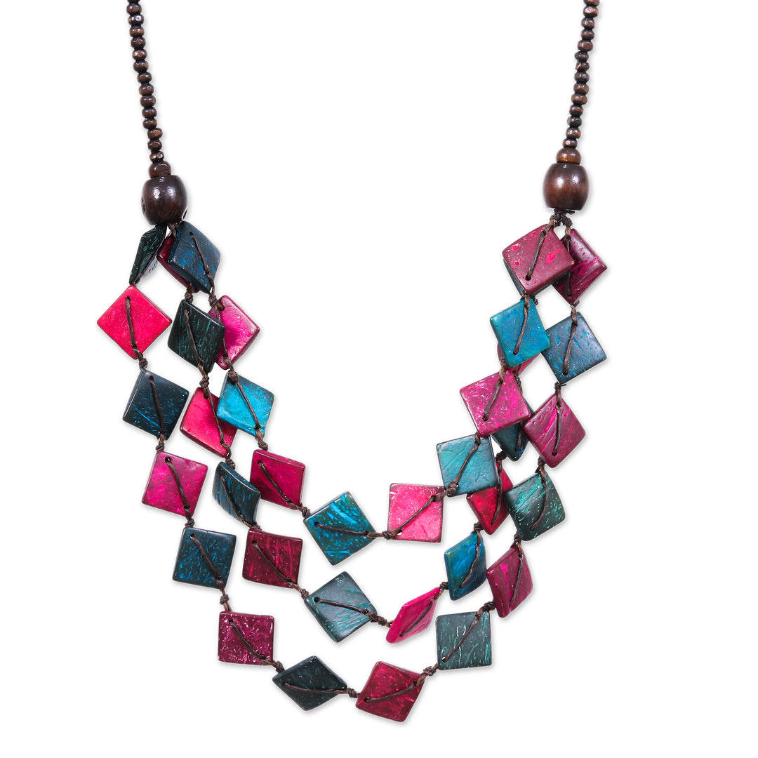 Pink and Turquoise and Coconut Shell Beaded Strand Necklace - Dreamy Diamonds