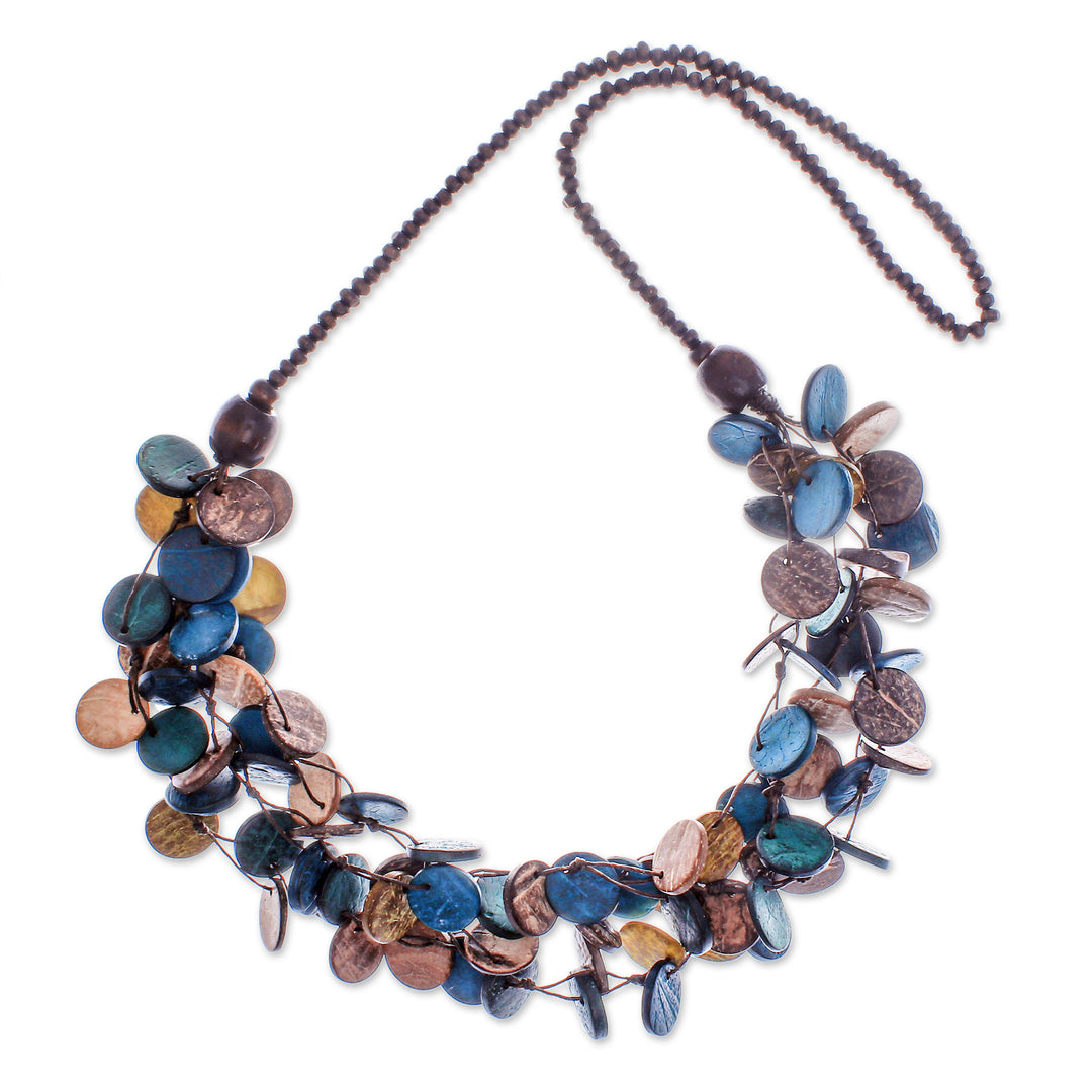 Teal and Golden Round Wood Beaded Three-Strand Necklace - Cycles of Majesty