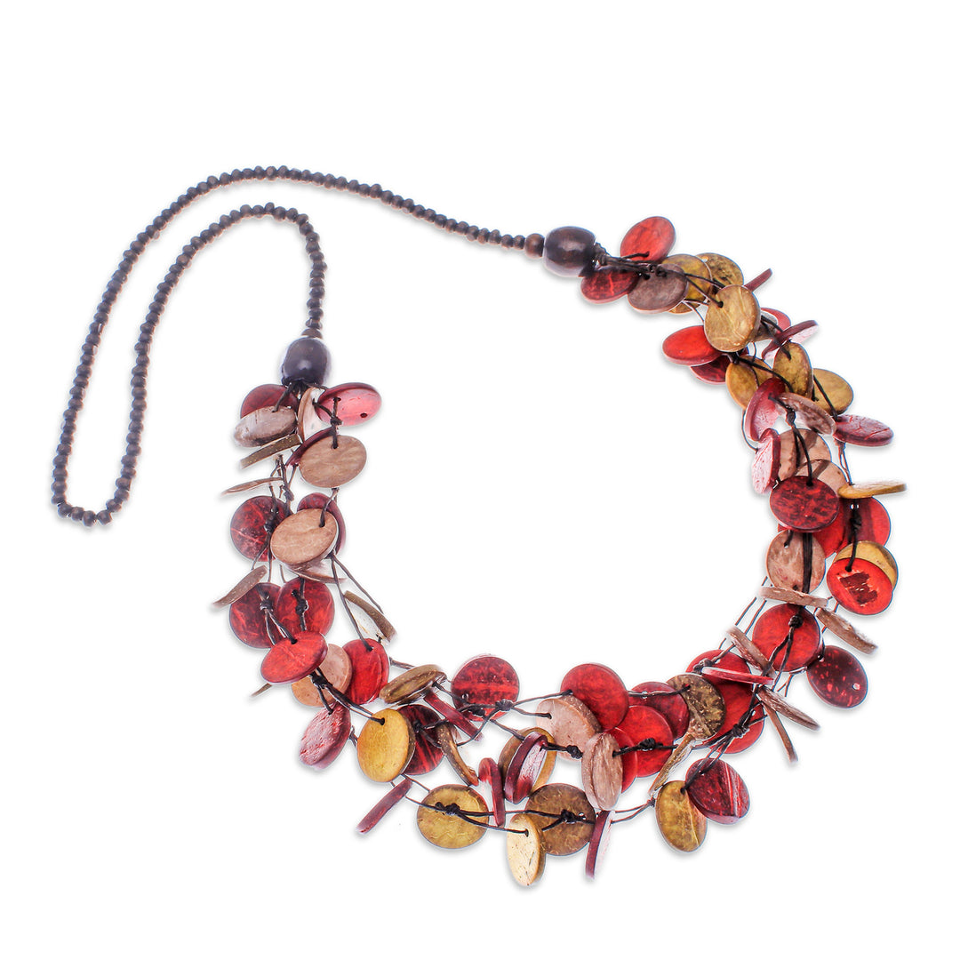 Red and Yellow Round Wood Beaded Three-Strand Necklace - Cycles of Fire